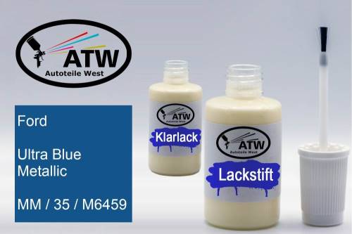 Ford, Ultra Blue Metallic, MM / 35 / M6459: 20ml Lackstift + 20ml Klarlack - Set, von ATW Autoteile West.